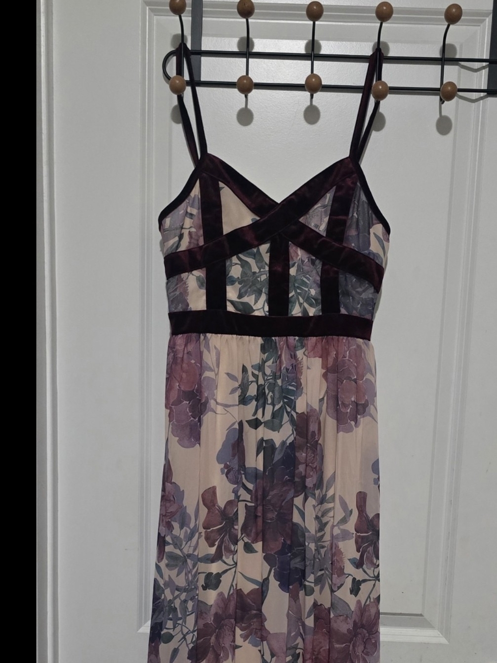 Hot Miami Styles Strapless Floral Chiffon Dress in Mauve and Cream